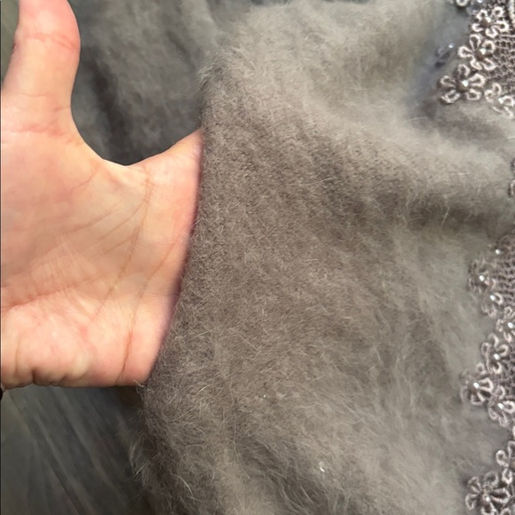 Lady Monica|Vintage 80% Angora Rabbit Hair Beaded Laced Oversized Cardigan SzM/L - Picture 13 of 15